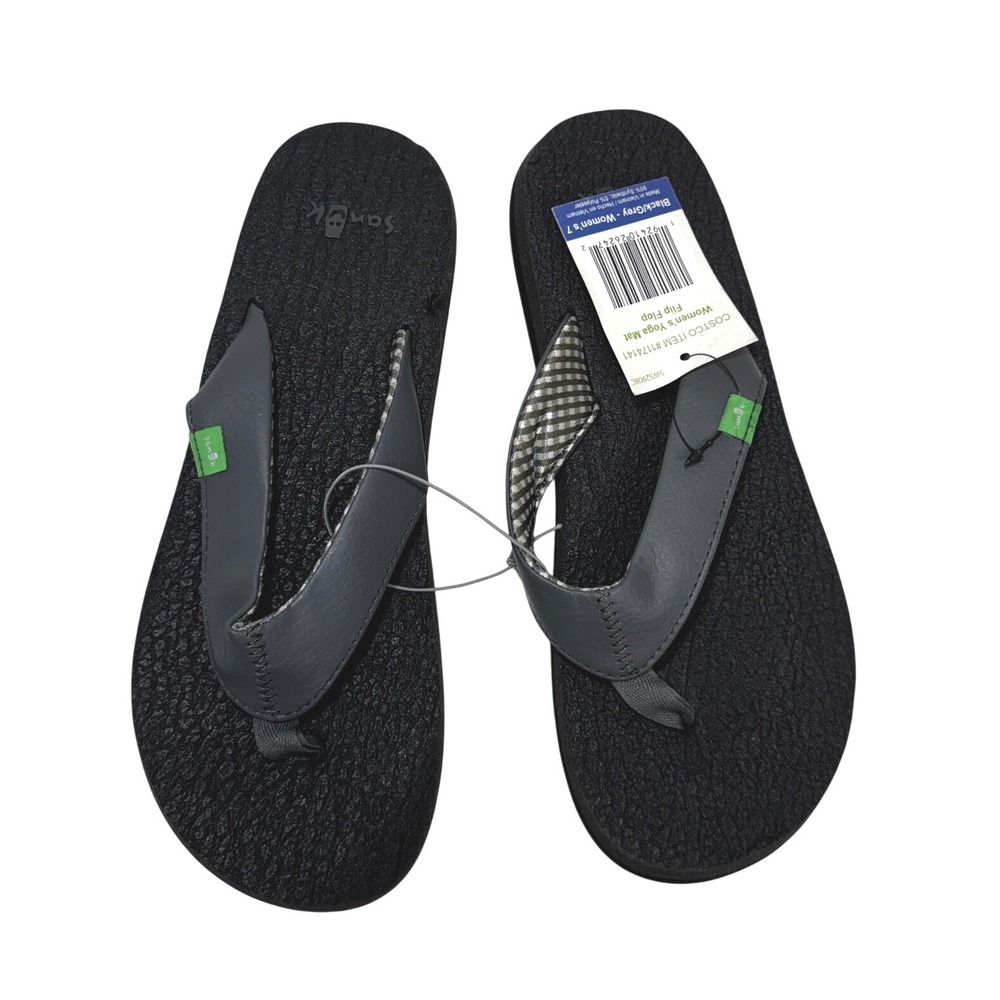 Sanuk Womens Yoga Mat Flip Flop Black Grey Gingham Sandals Size 7 SWS2908C NEW - Picture 2 of 7